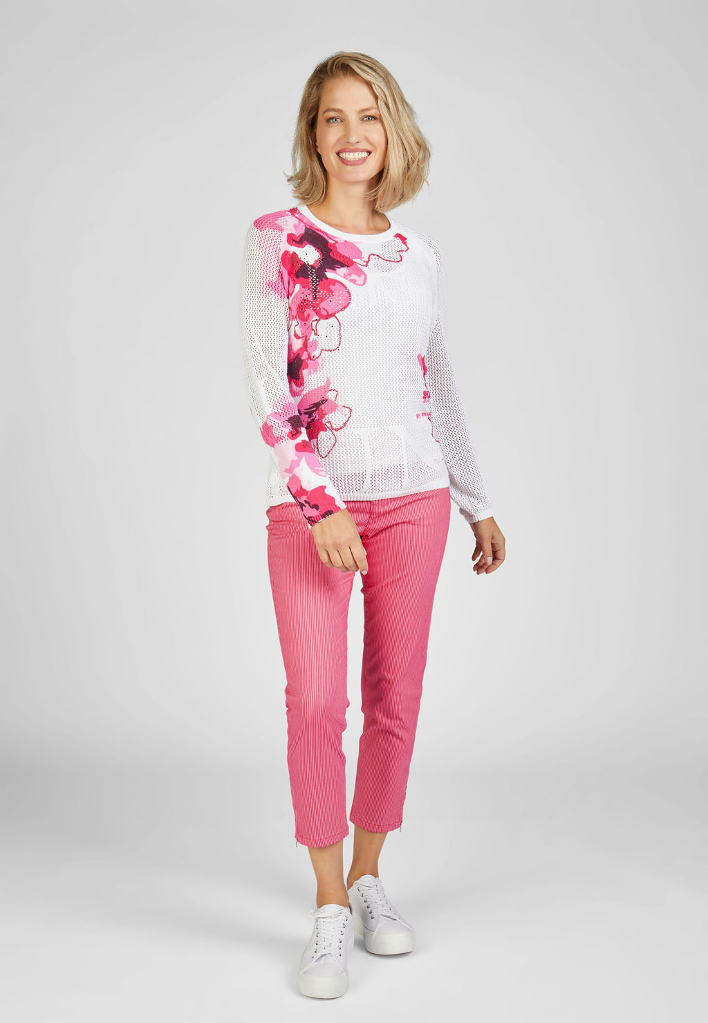 Rabe blossom up floral printed knit jumper in white, product code 52-222600