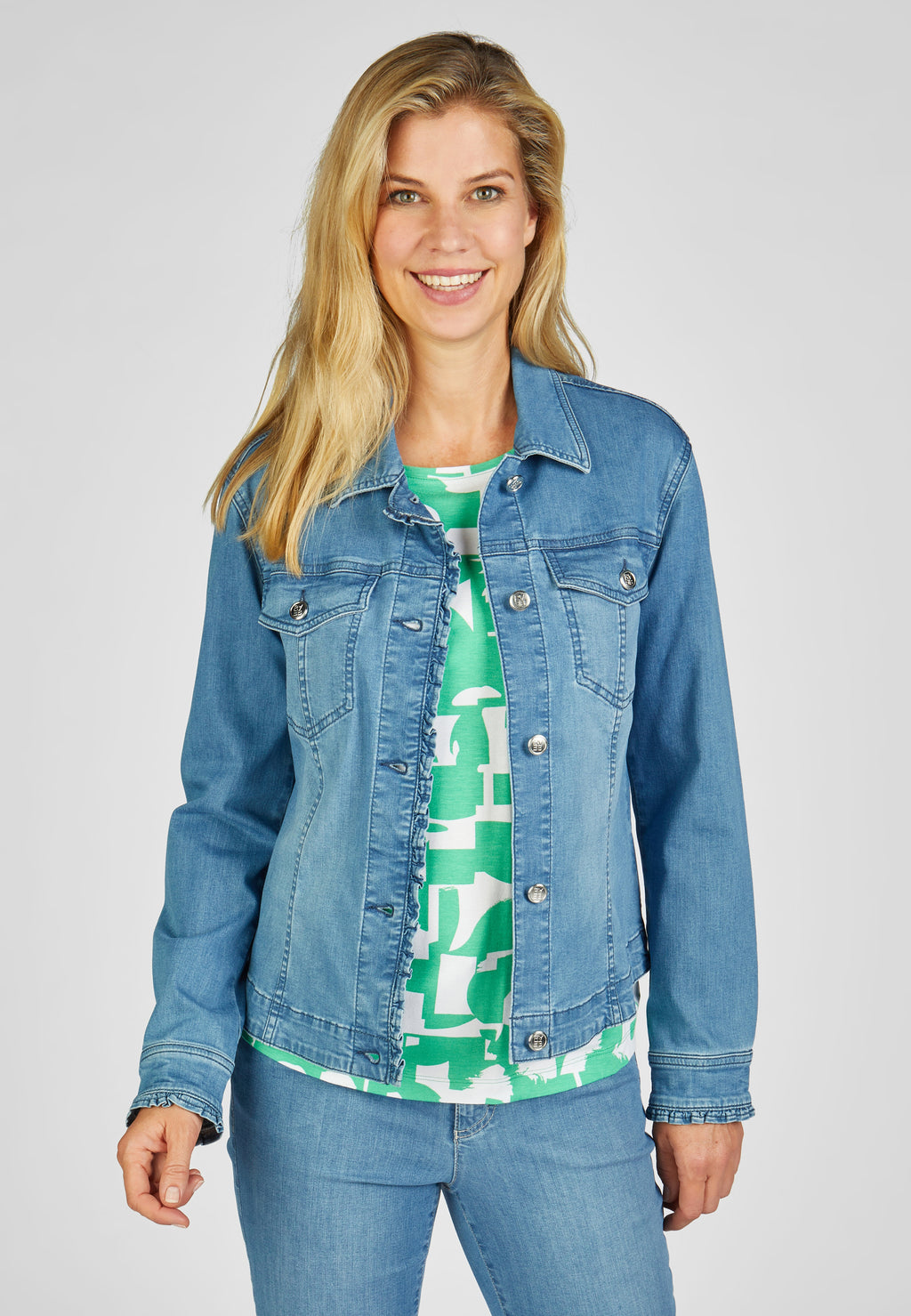Rabe frill denim jacket in blue, product code 52-214020