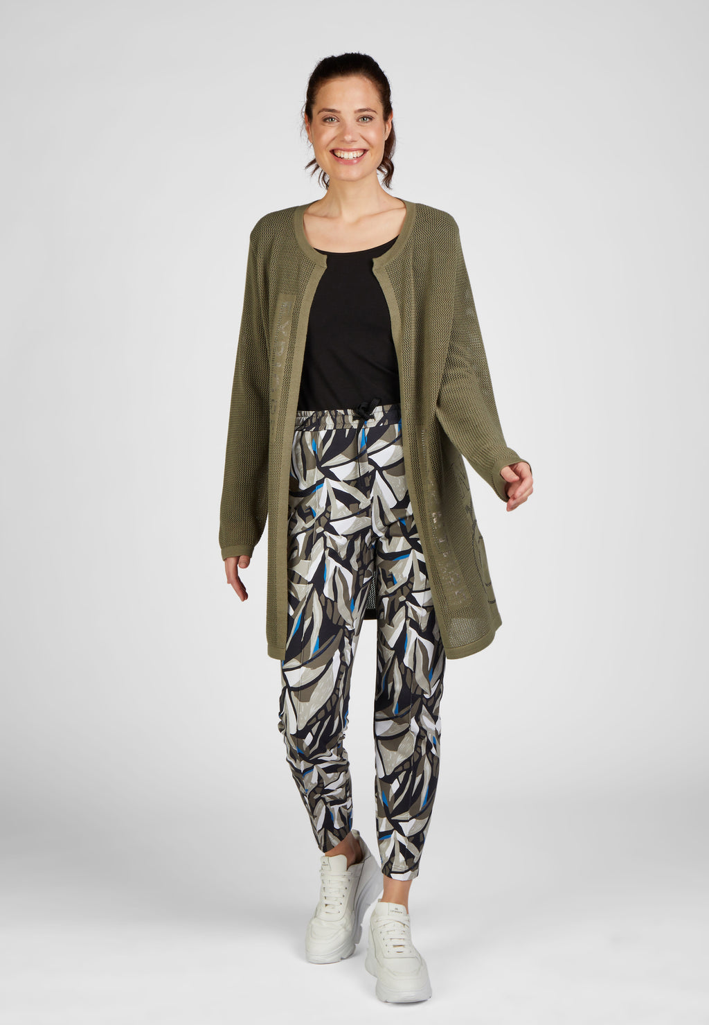 Rabe herbal garden collection longline edge to edge cardigan in khaki, product code 52-221520
