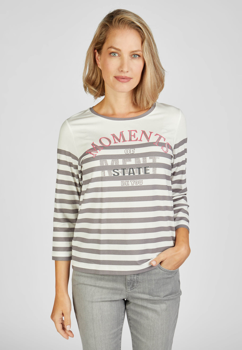 Rabe magnolia park collection striped top in grey and white, product code 52-113355