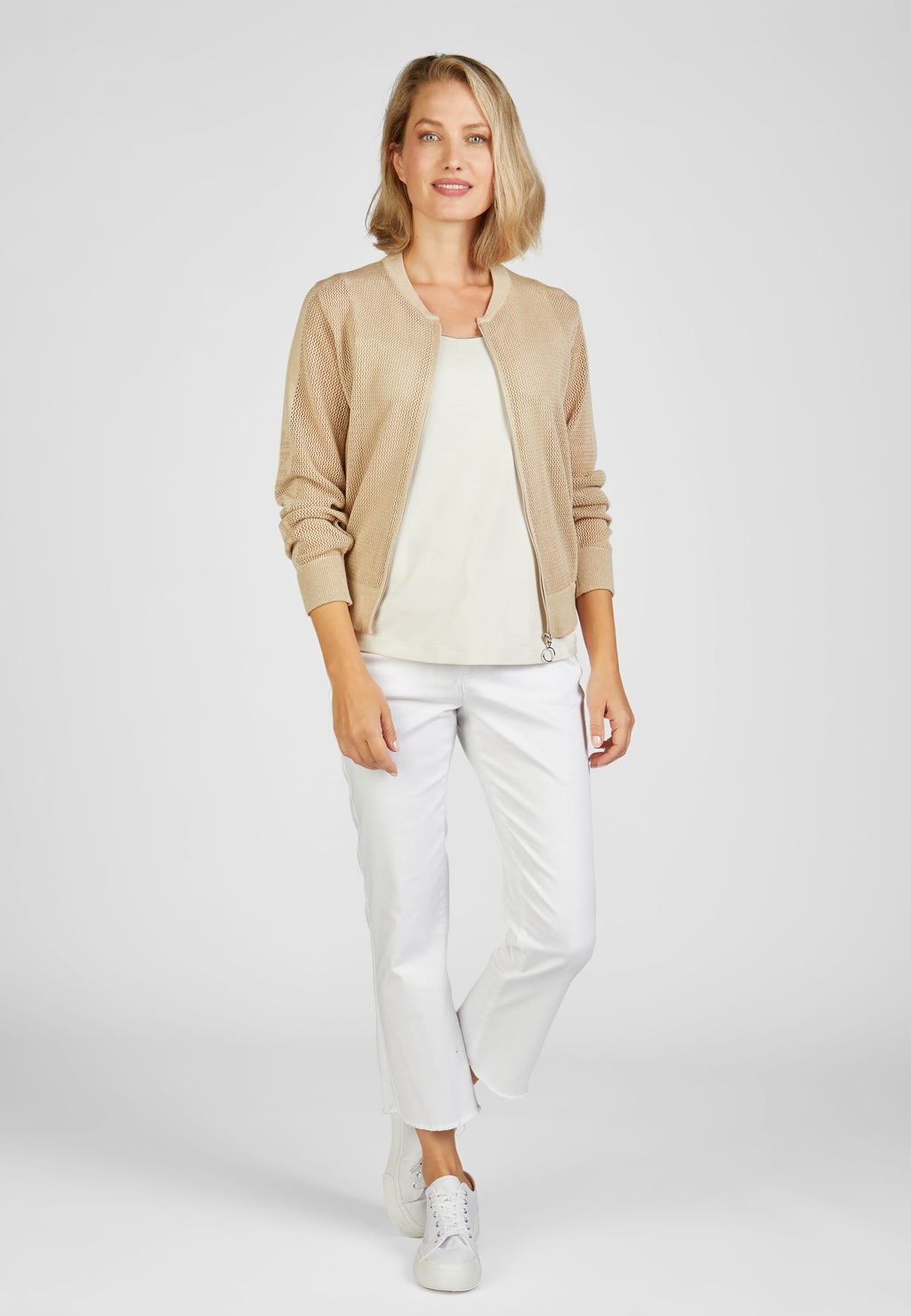 Rabe sunset bay collection zip up cardigan in beige, product code 52-224520