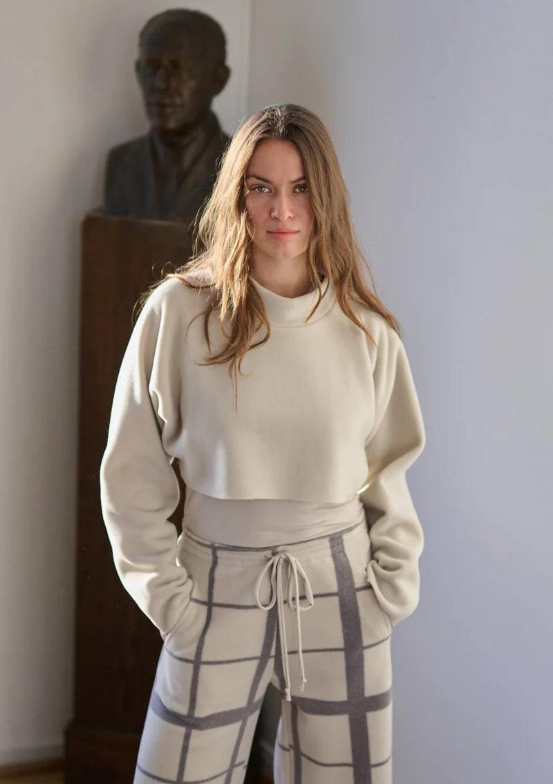 henriette steffensen cropped fleece jumper in beige