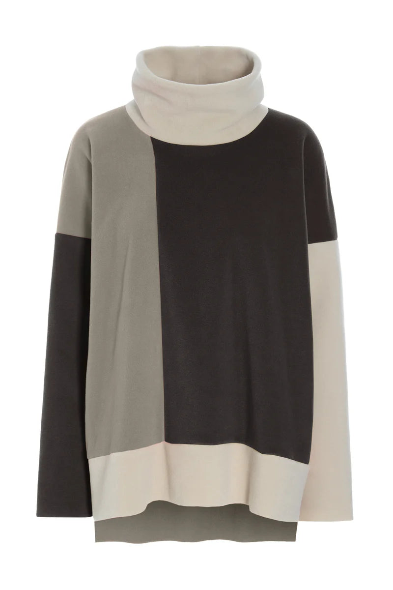 henriette steffensen patch fleece sweater in chocolate