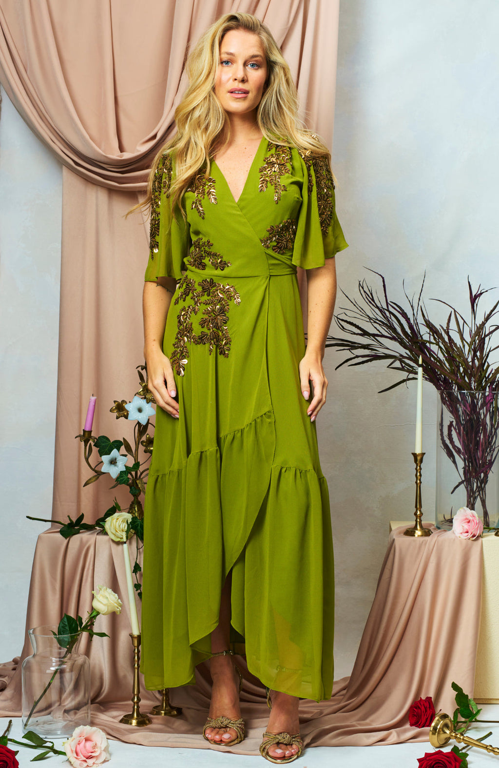 hope & ivy calla dress in olive