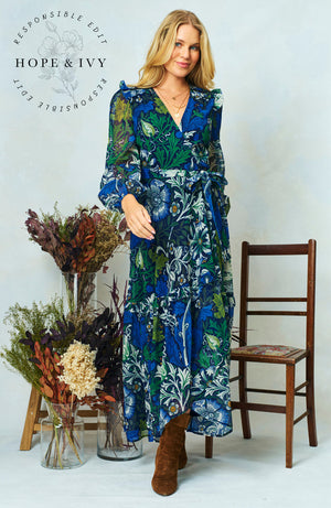 hope & ivy chrysanthemum dress in blue & navy