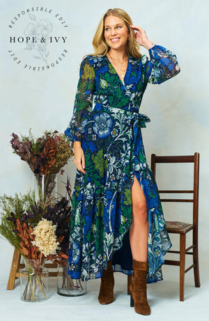 hope & ivy chrysanthemum dress in blue & navy