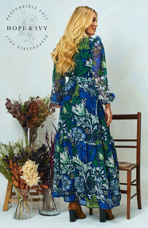 hope & ivy chrysanthemum dress in blue & navy