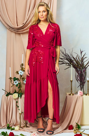 hope & ivy petal dress in burgundy