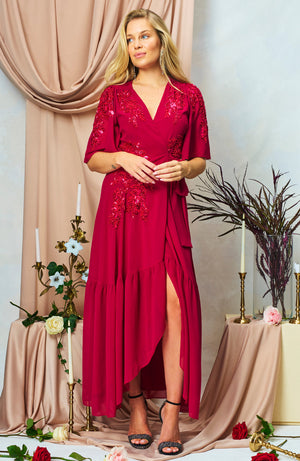 hope & ivy petal dress in burgundy