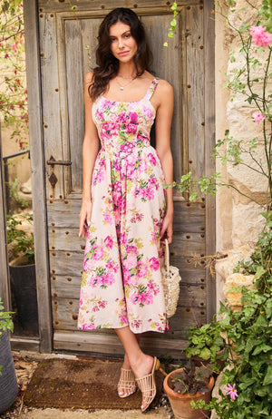 hope & ivy alina floral corset dress in pink