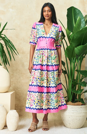 hope & ivy meredith print tea dress in pink