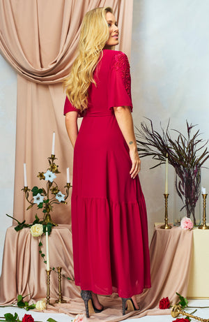 hope & ivy petal dress in burgundy