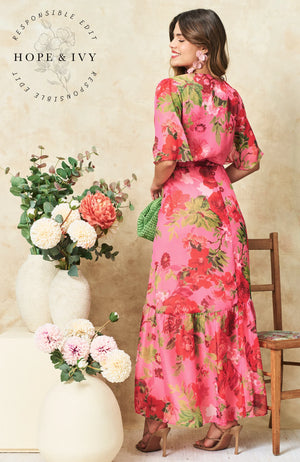 hope & ivy roxanne floral wrap dress in pink