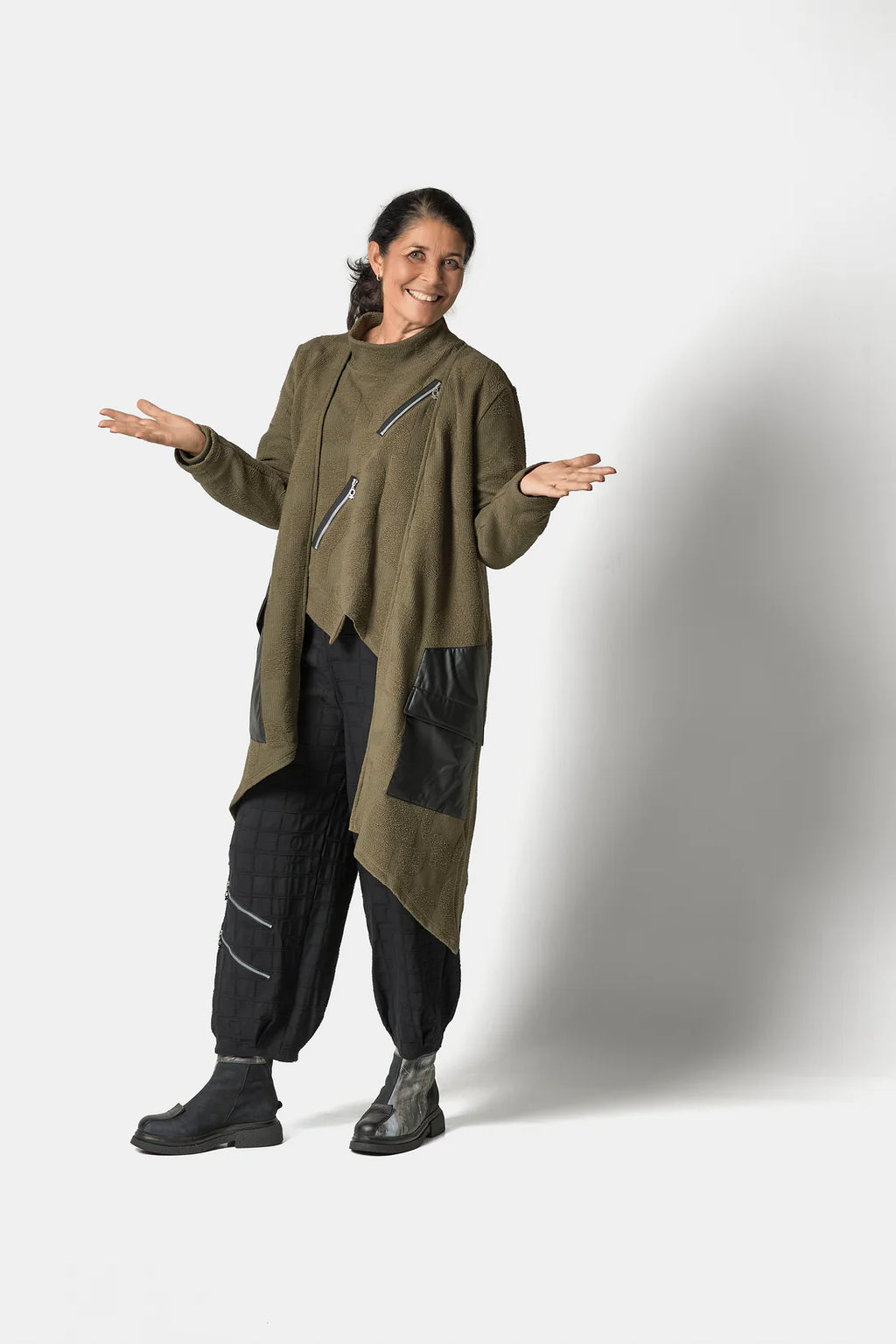 mysoul double zipper jumper in khaki green