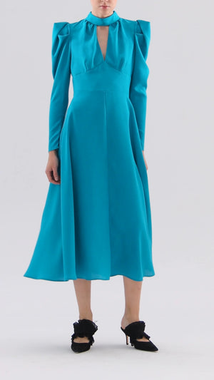 Embossed ruffle shoulder dress