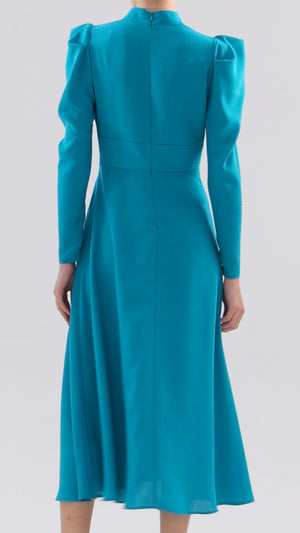 Embossed ruffle shoulder dress