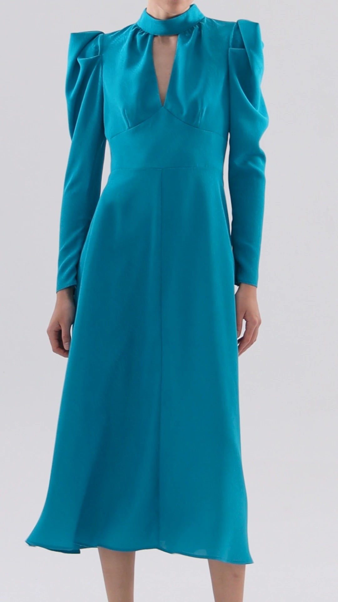 Embossed ruffle shoulder dress