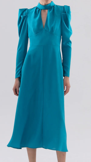 Embossed ruffle shoulder dress