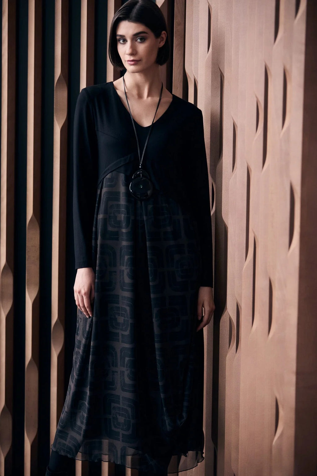 peruzzi printed tulle skirt midi dress in black & brown