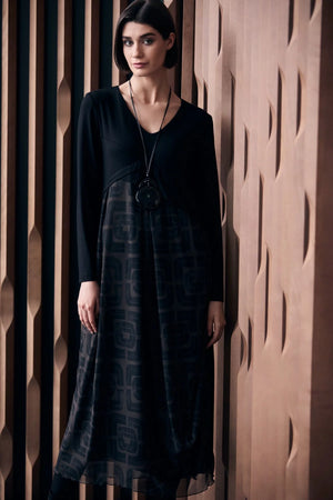 peruzzi printed tulle skirt midi dress in black & brown