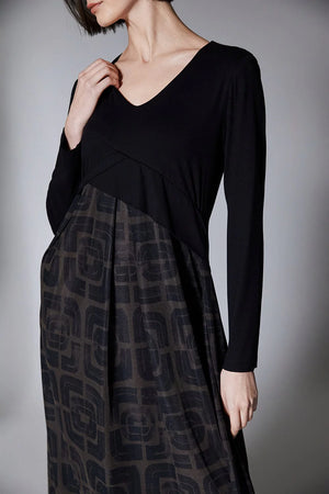peruzzi printed tulle skirt midi dress in black & brown