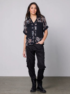 nu denmark ydun printed sheer shirt in black