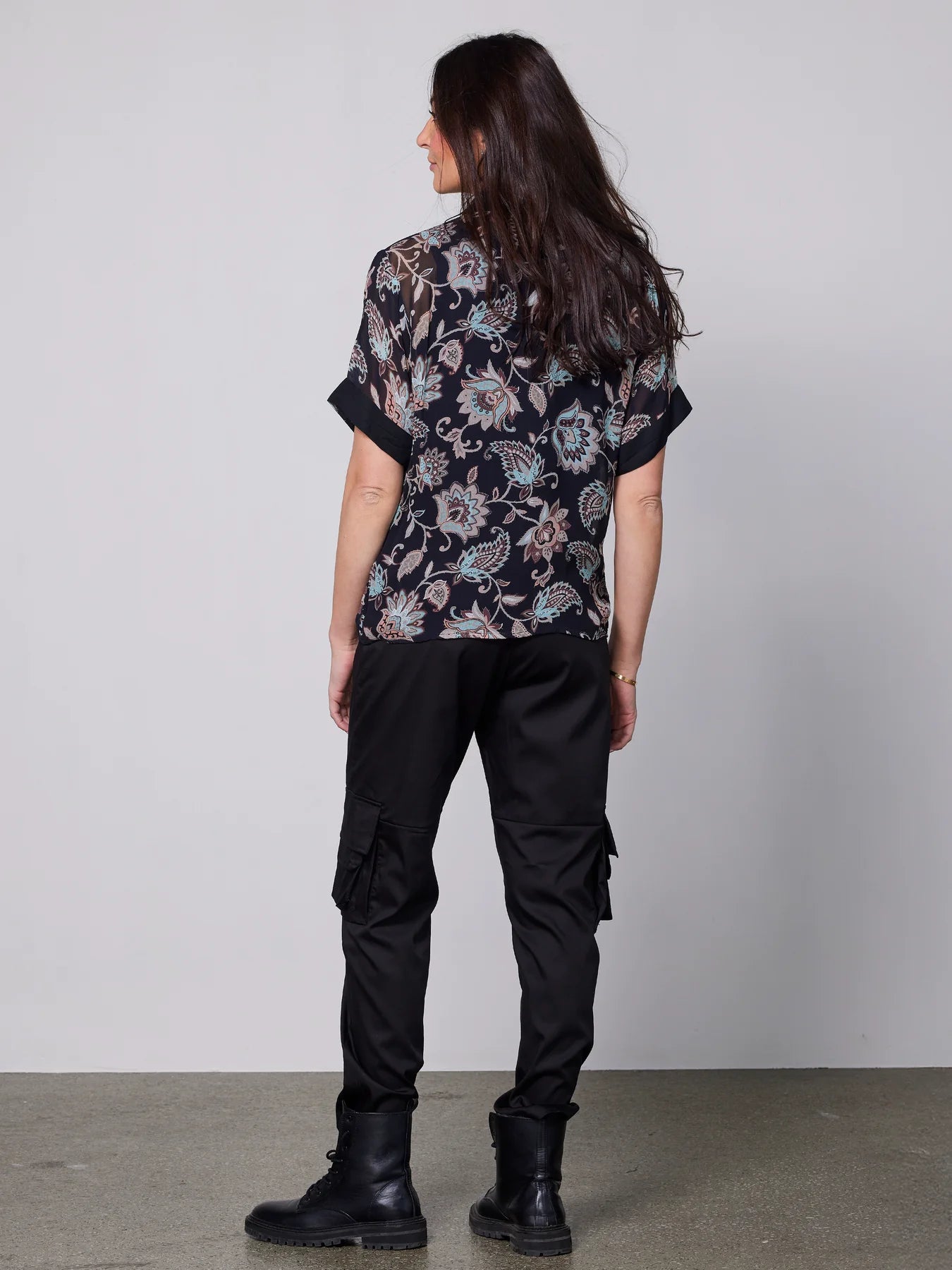 nu denmark ydun printed sheer shirt in black