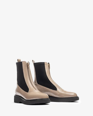 unisa foggia zip front boot in taupe