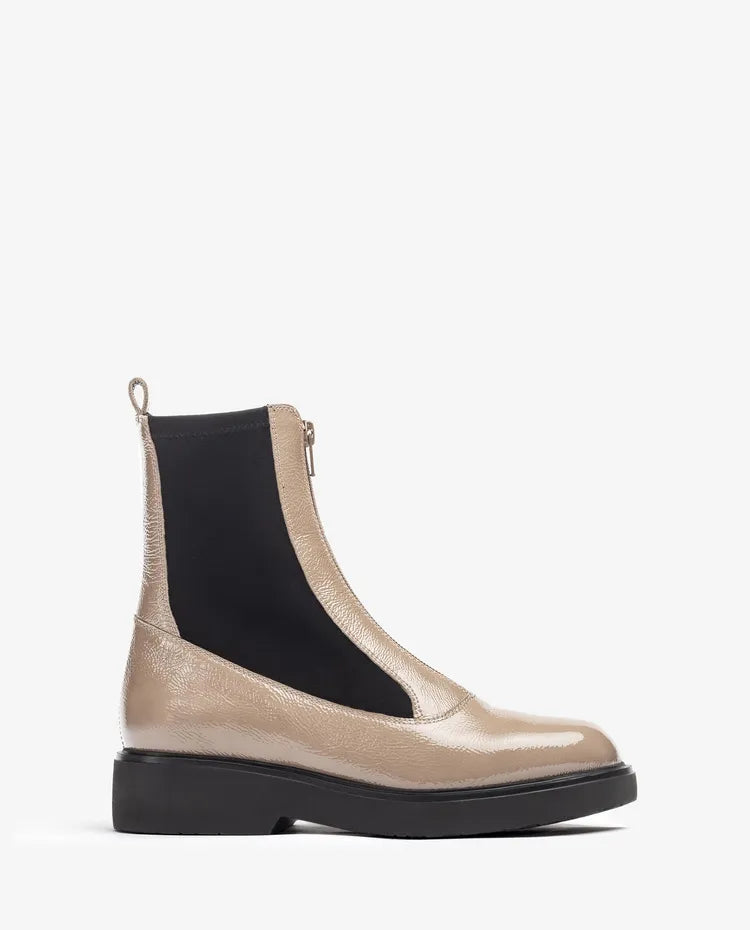 unisa foggia zip front boot in taupe