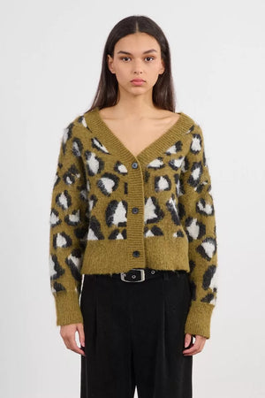 Lili sidonio leopard print cardigan in khaki green