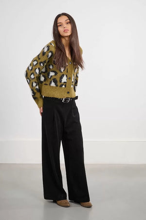 Lili sidonio leopard print cardigan in khaki green