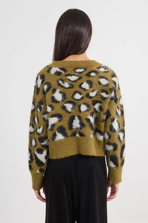 Lili sidonio leopard print cardigan in khaki green