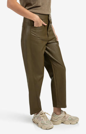 Yaya Faux leather trousers with seam details in olive