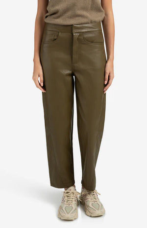 Yaya Faux leather trousers with seam details in olive
