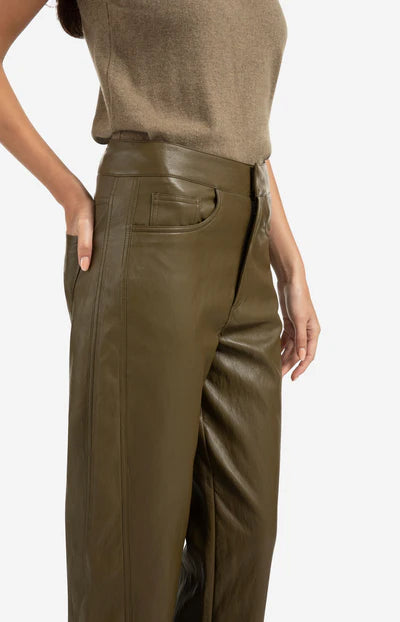 Yaya Faux leather trousers with seam details in olive