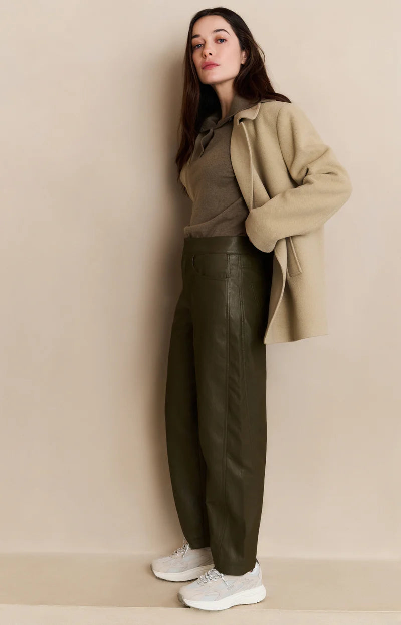 Yaya Faux leather trousers with seam details in olive