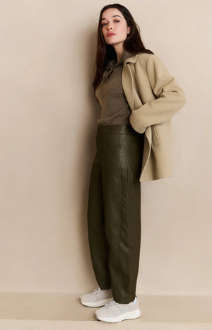 Yaya Faux leather trousers with seam details in olive