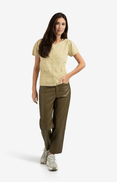 Yaya Faux leather trousers with seam details in olive
