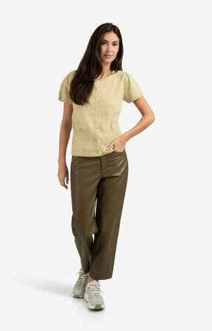 Yaya Faux leather trousers with seam details in olive