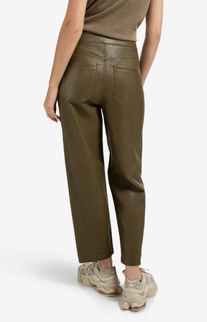 Yaya Faux leather trousers with seam details in olive