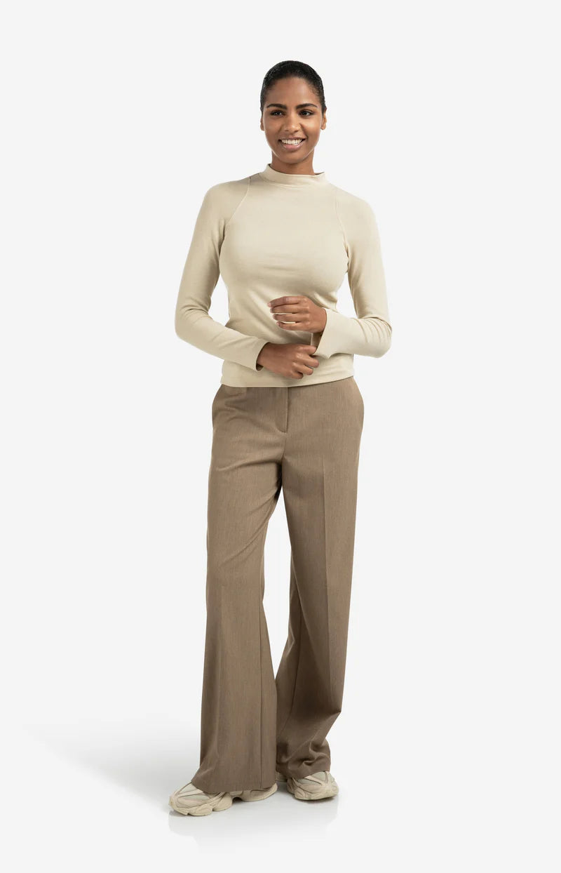 Yaya Fitted long sleeve top with mock neck in beige