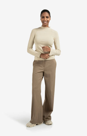 Yaya Fitted long sleeve top with mock neck in beige