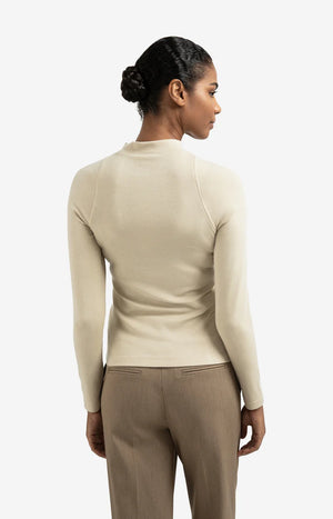 Yaya Fitted long sleeve top with mock neck in beige
