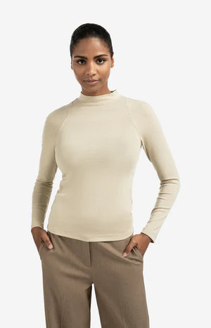 Yaya Fitted long sleeve top with mock neck in beige