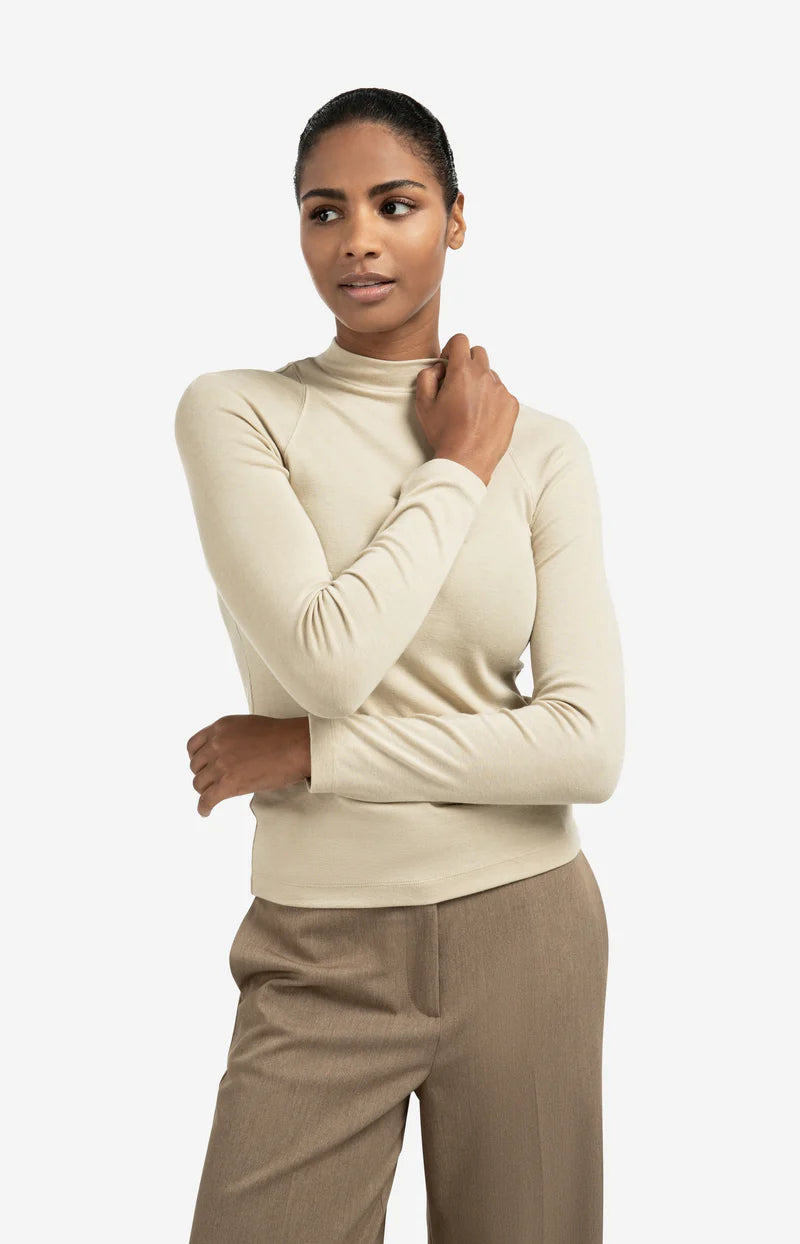 Yaya Fitted long sleeve top with mock neck in beige