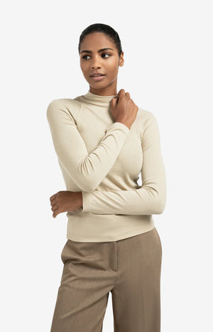 Yaya Fitted long sleeve top with mock neck in beige