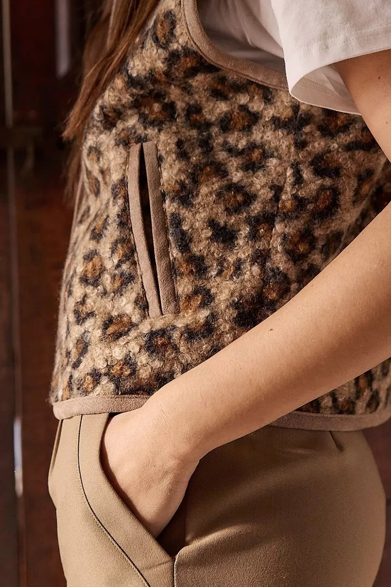 molly bracken leopard print waistcoat in brown