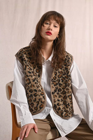 molly bracken leopard print waistcoat in brown