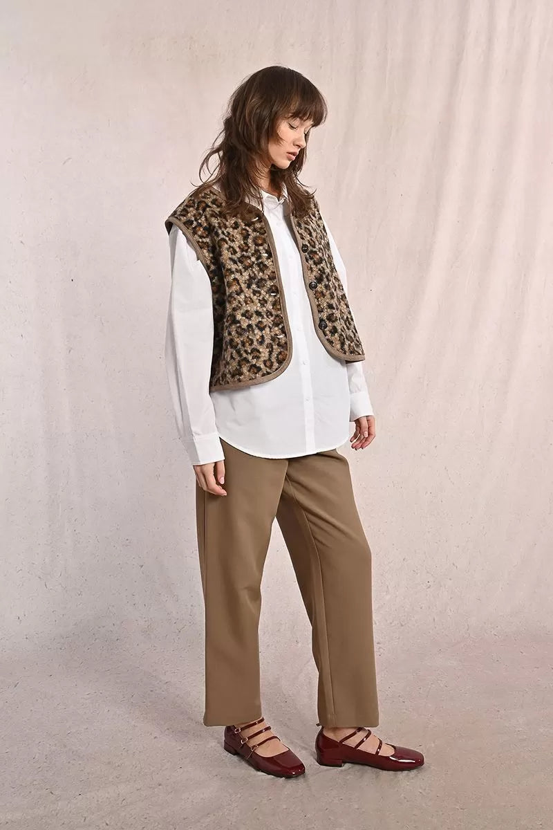 molly bracken leopard print waistcoat in brown