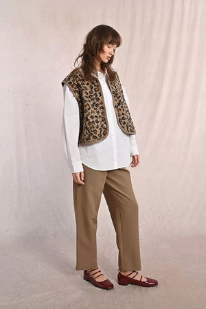 molly bracken leopard print waistcoat in brown